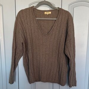 Madewell (Re)sourced Cashmere Wool Stitched-Rib V-Neck Sweater | Heather Mink L